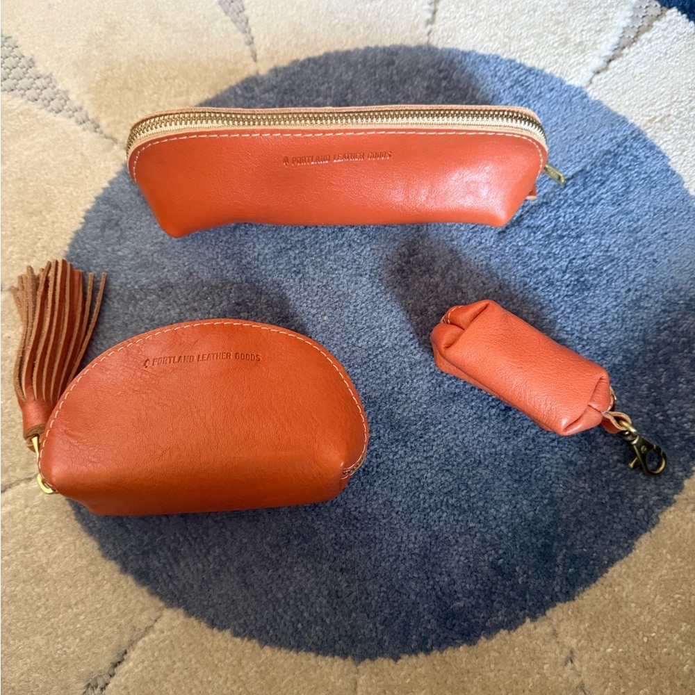 A trio of Portland Leather goodies - NWOT! Orange Leather Accessory Set